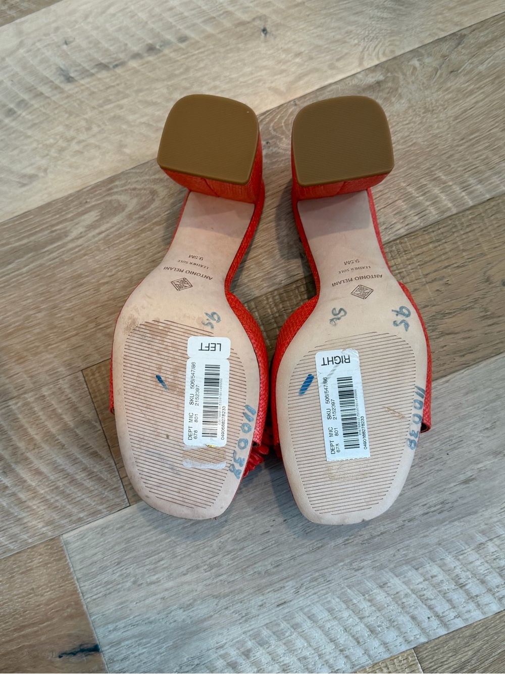 ANTONIO MELANI Coral Red Pom-Pom Slide Heels, 9.5M NWT - Picture 3 of 5